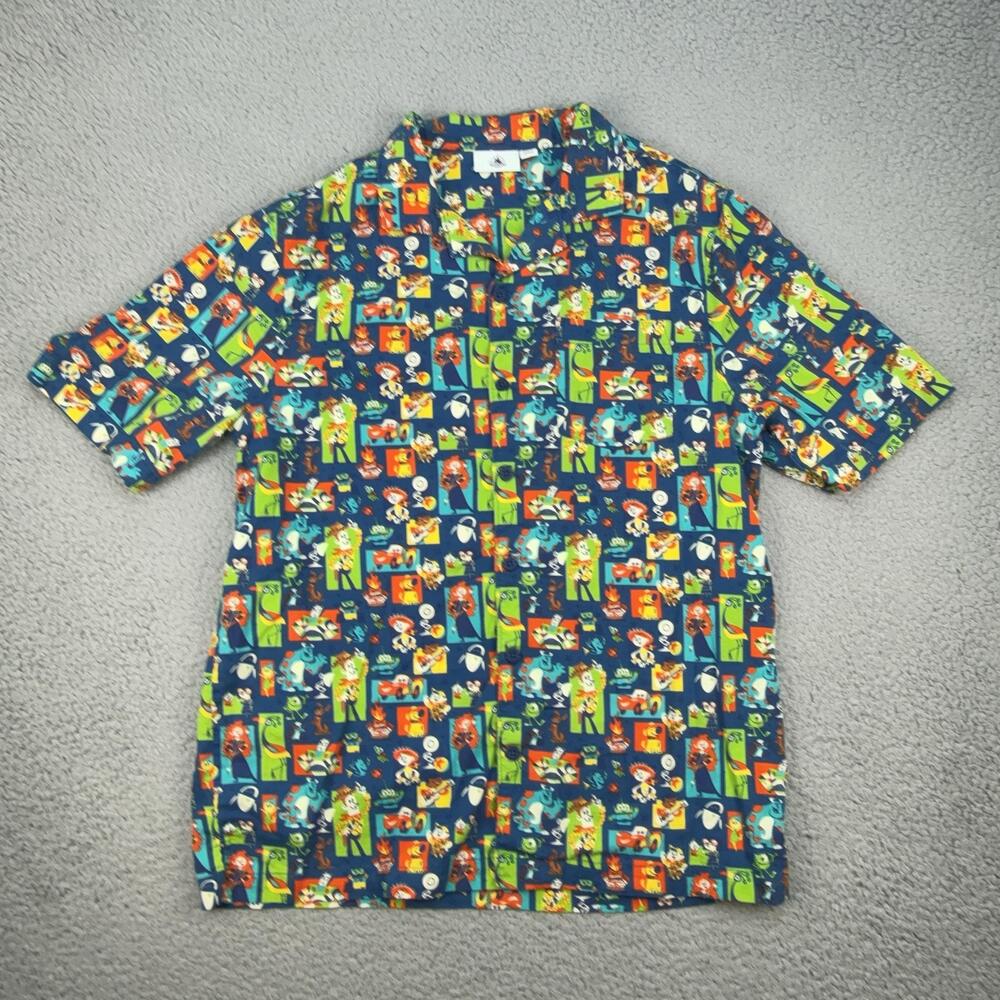 Disney Parks Shirt Mens Medium Multicolor Pixar Character Button Front Camp